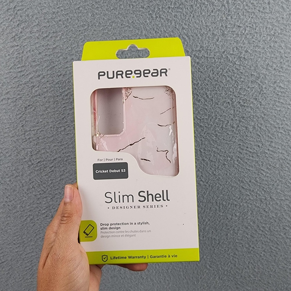 PureGear Slim Shell Case Cricket Debut S3 Pink Marble Designer Shockproof New